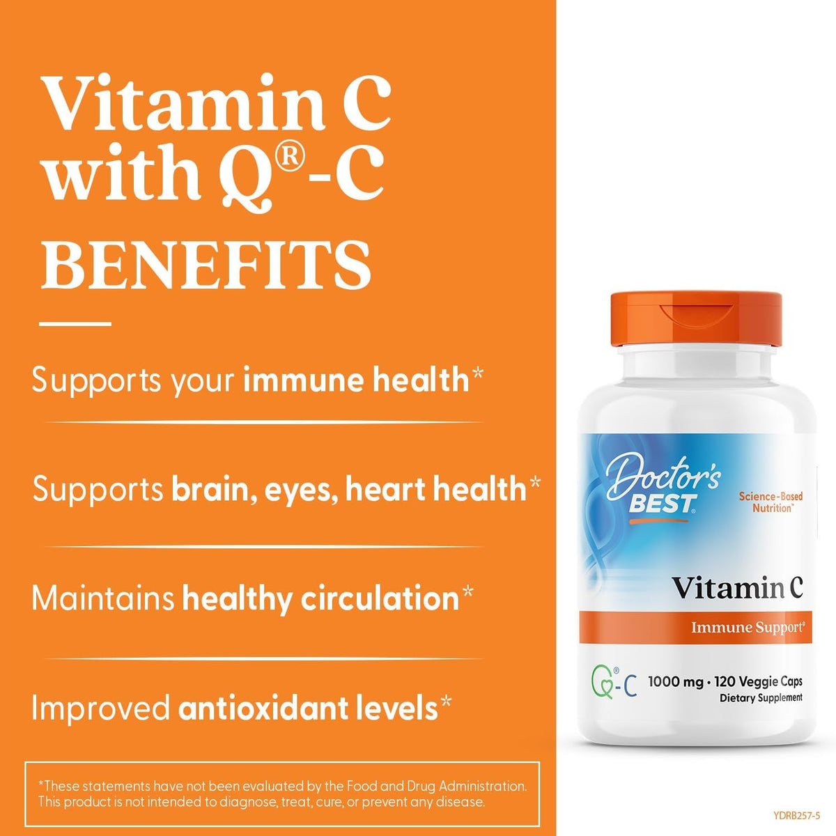 Doctor's Best Vitamin C 1000mg, bottle packaging, unflavoured, 1000mg, 120 or 360 veggie capsules, daily dietary supplement use