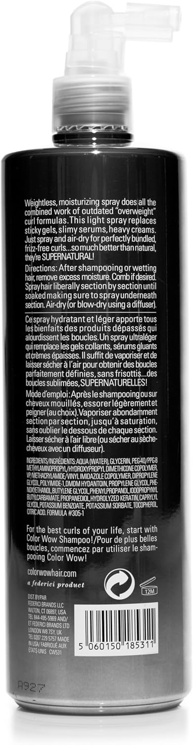 Back label of Color Wow Dream Coat 500ml spray showing usage instructions.