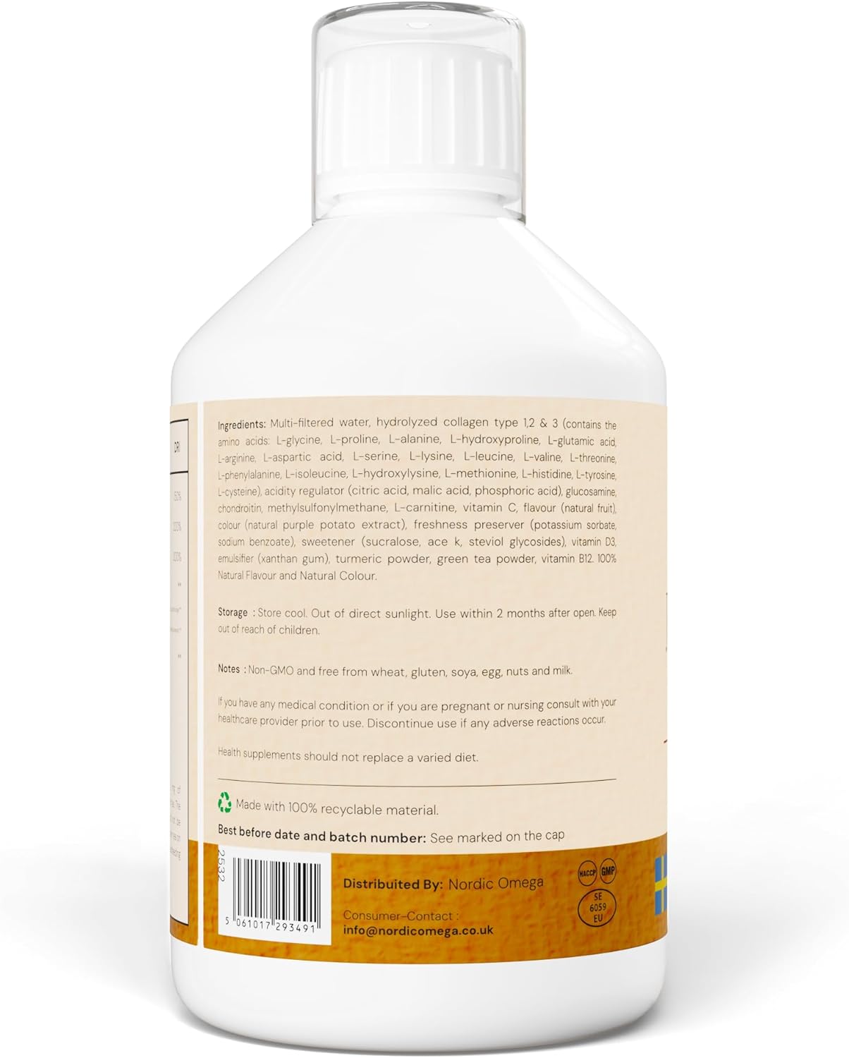 Nordic Omega Joint Support Collagen liquid berry 500ml barcode packaging