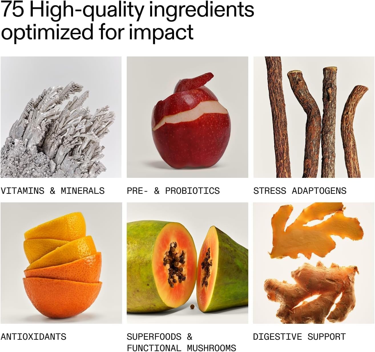 AG1 Greens Powder Supplement Stick Travel Packs 30 x 13g supplement facts and ingredients panel