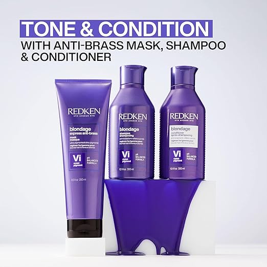 Redken Blondage Color Depositing Purple Conditioner bottle, 1000ml variations.