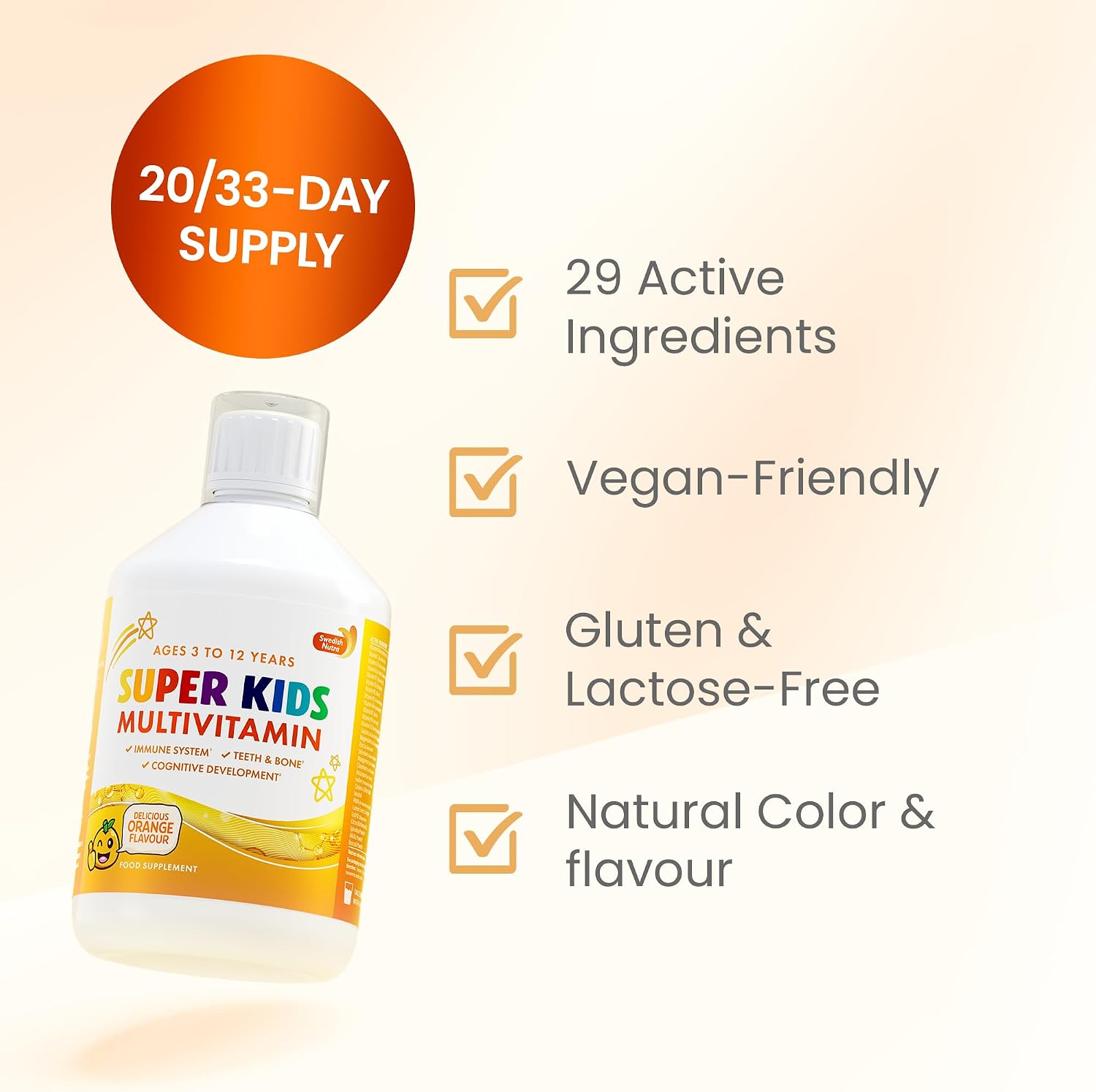 Swedish Nutra Super Kids Multivitamin Liquid Orange 500ml 20/30 day supply