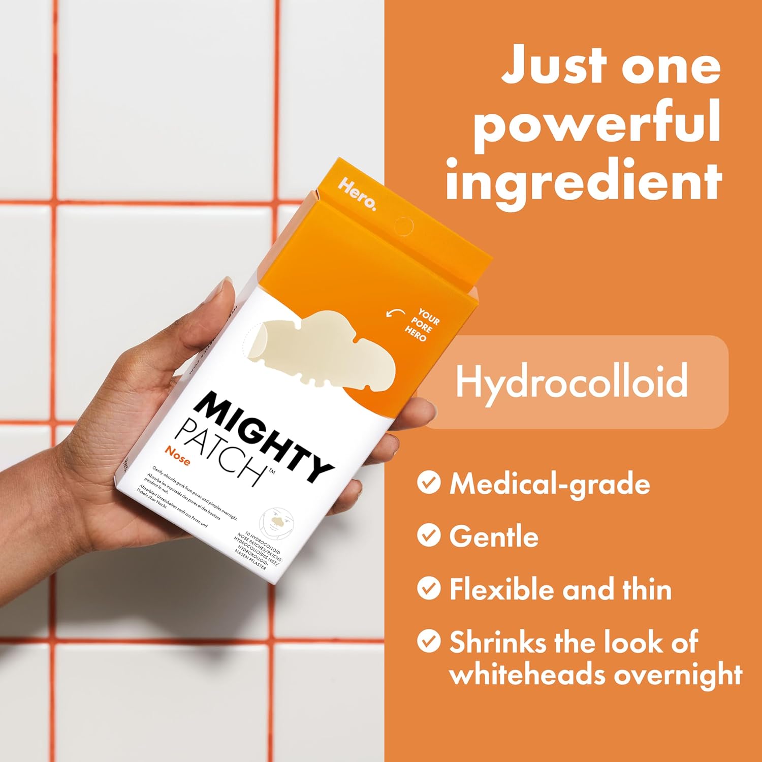 Box of Hero Mighty Patch Nose contoured hydrocolloid patches, 10 count.