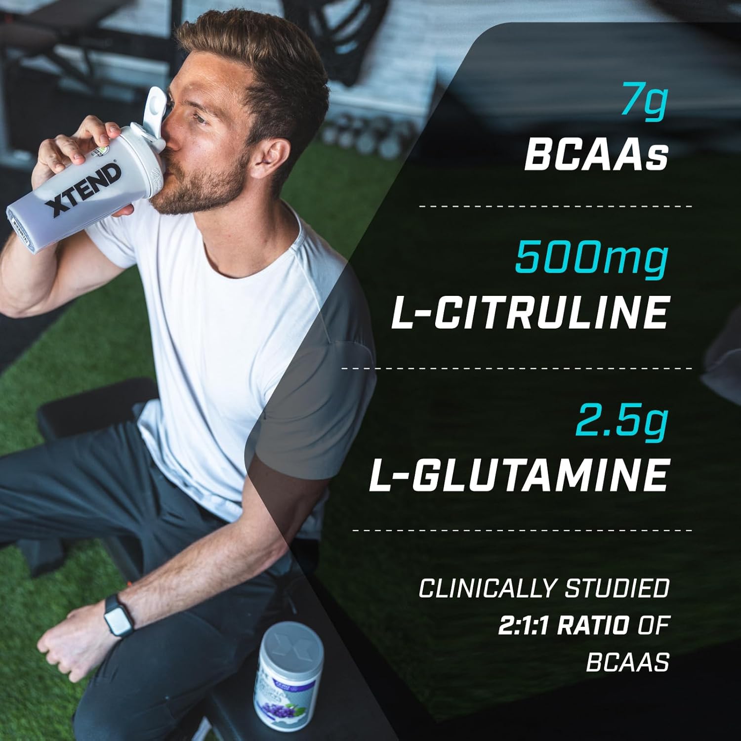 Supplement facts & ingredients image: XTEND Original BCAA Powder Blue Raspberry Ice supplement facts ingredients tub powder 444g 30 servings