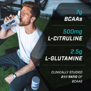 Supplement facts & ingredients image: XTEND Original BCAA Powder Blue Raspberry Ice supplement facts ingredients tub powder 444g 30 servings
