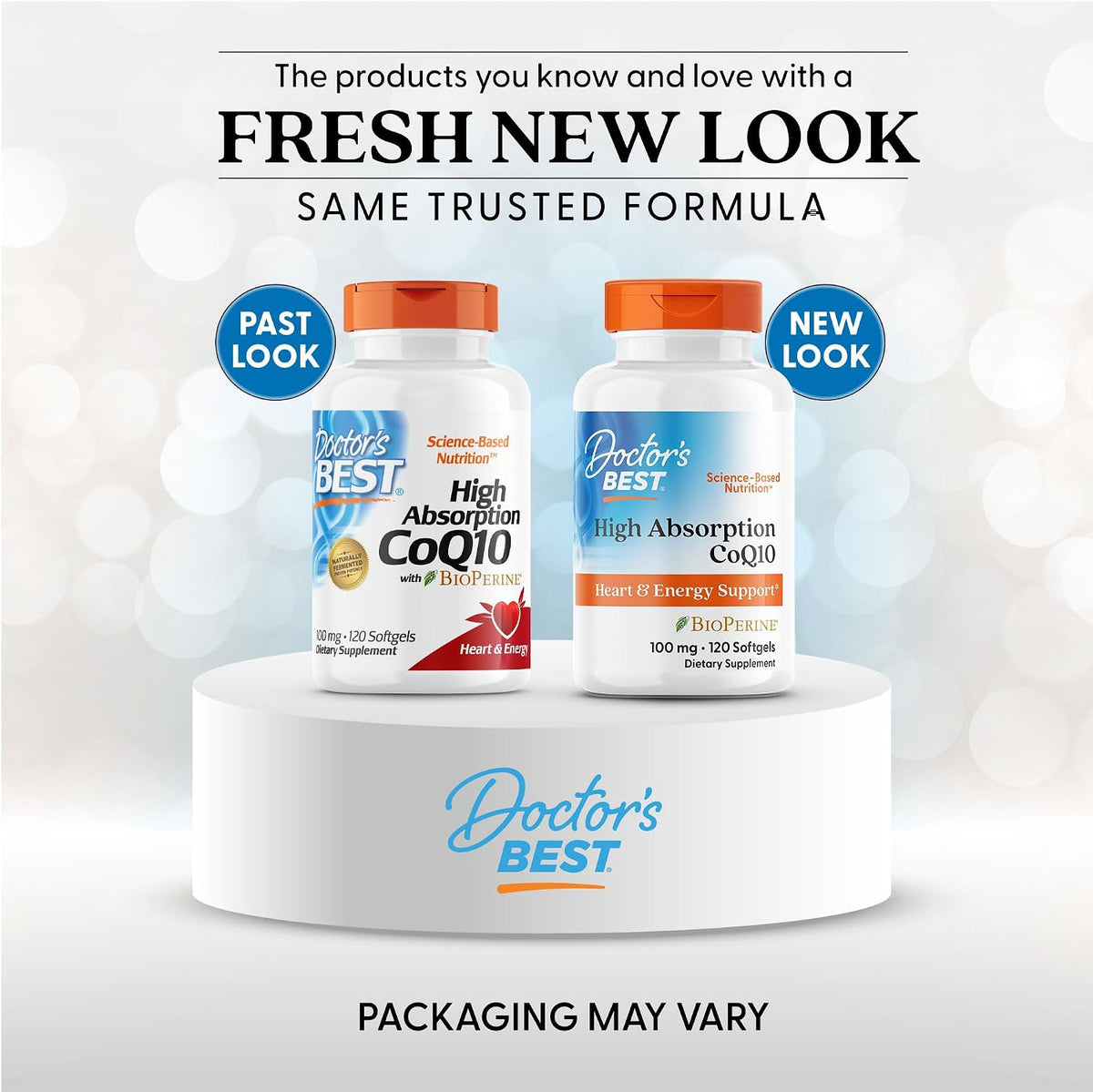 Doctor's Best High Absorption CoQ10 with BioPerine, bottle packaging, unflavoured, 100mg, 60 or 120 softgels, new packaging