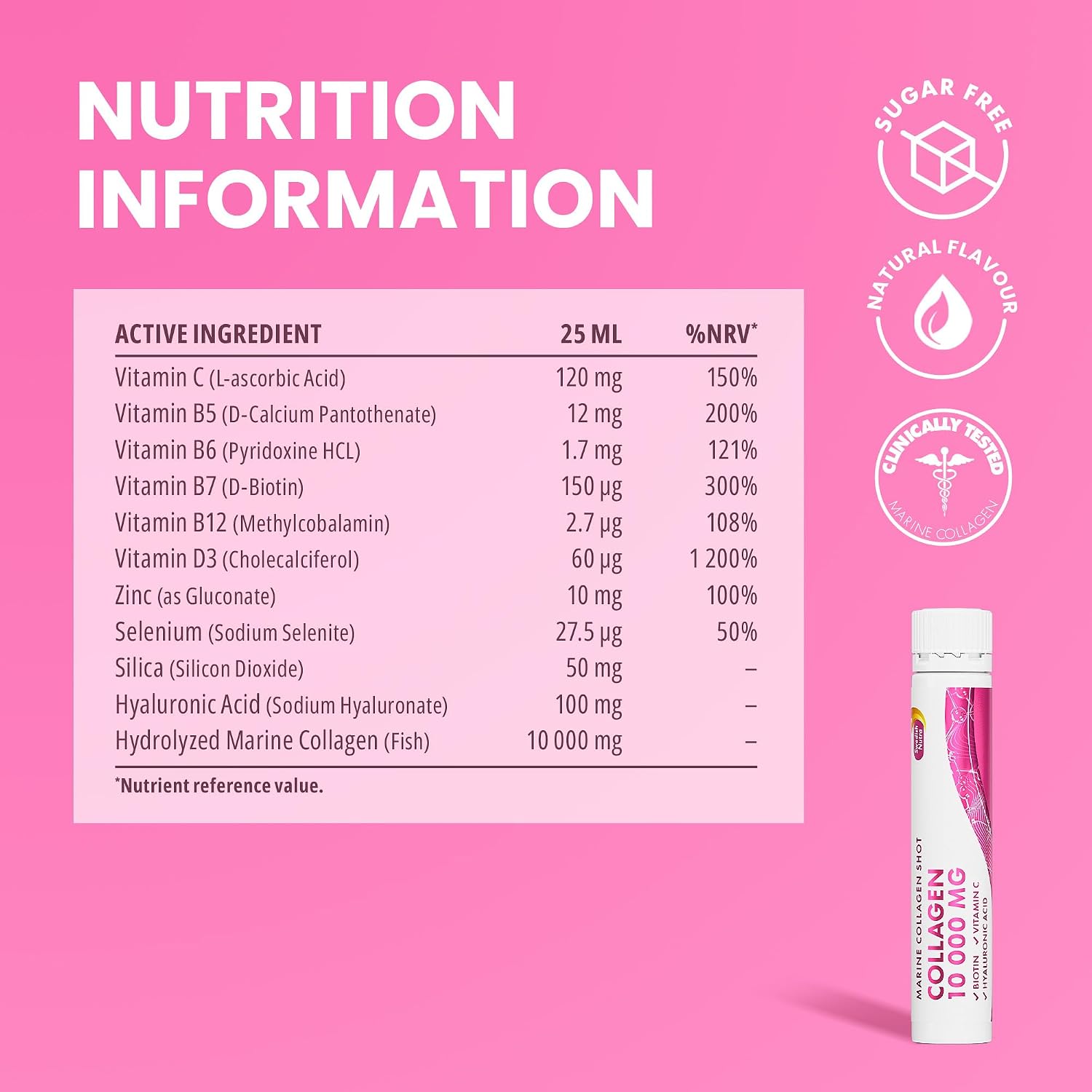 Swedish Nutra collagen beauty shots supplement facts ingredients 20 x 25ml