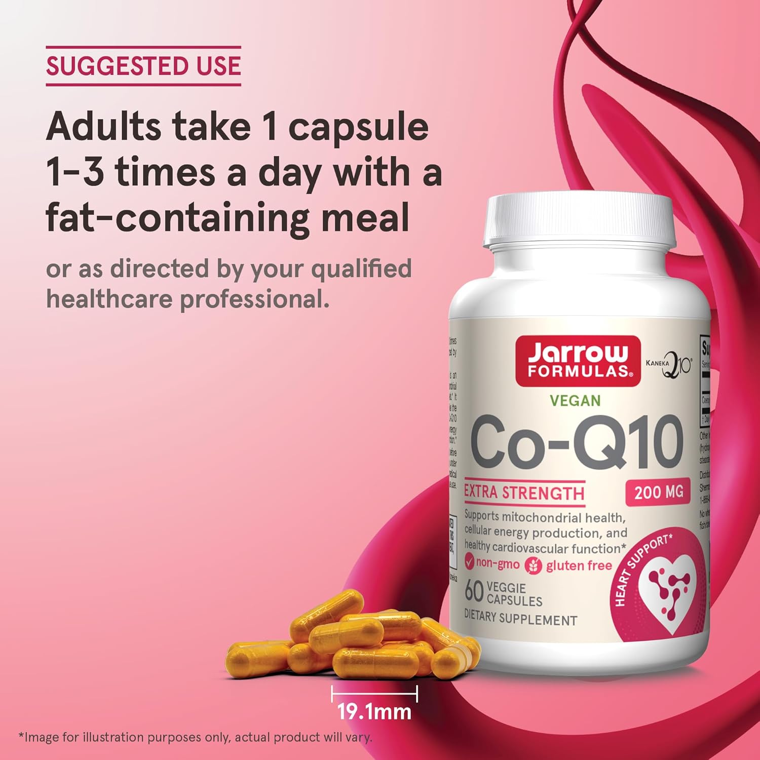 How to Use Image: Jarrow Formulas co q10 200mg veggie capsules 60 count usage instructions with meal