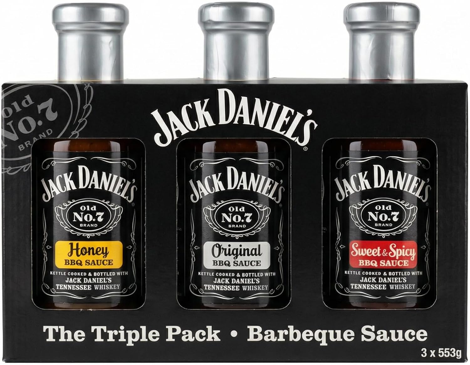 Jack Daniel's BBQ Sauce Variety Pack Original Honey Sweet and Spicy 3 x 553g
