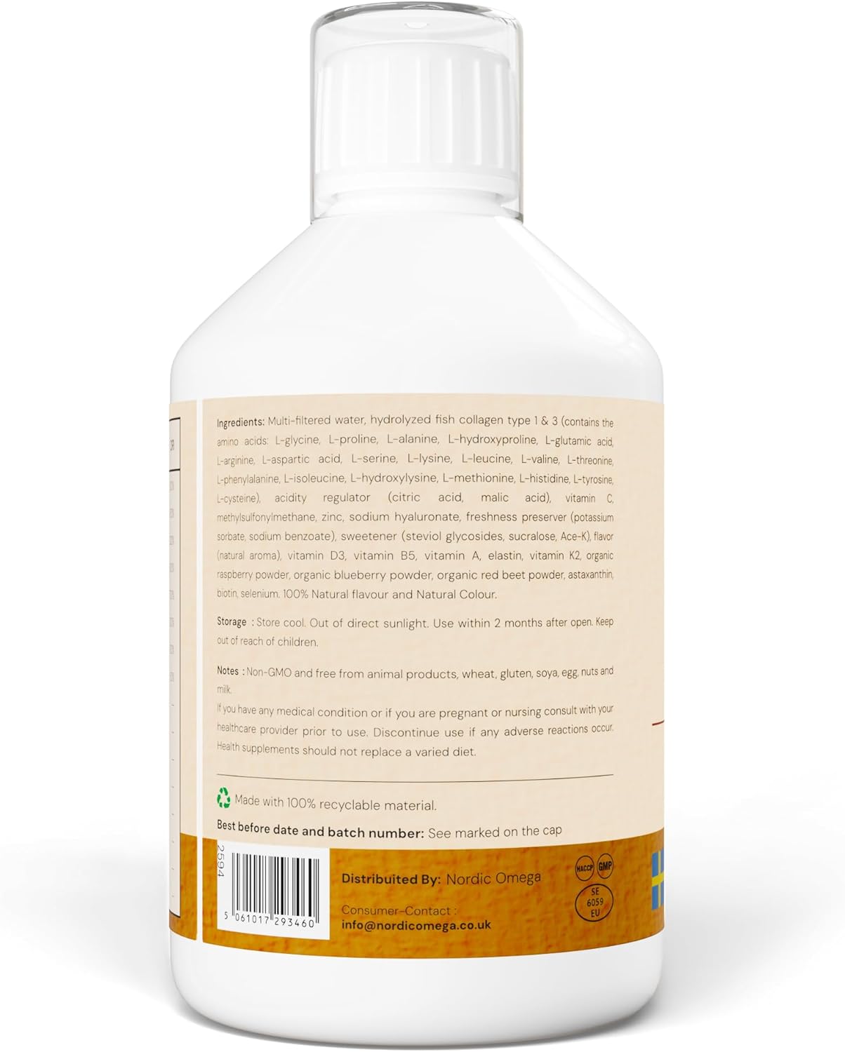 Nordic Omega Marine Collagen 15 liquid apple 500ml barcode packaging