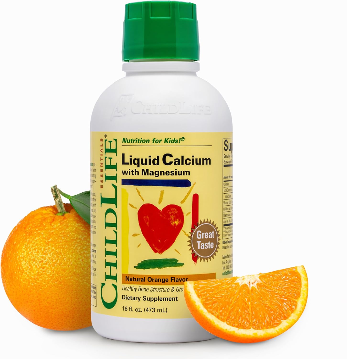 ChildLife Essentials Liquid Calcium Magnesium kids supplement orange flavour bottle 473ml