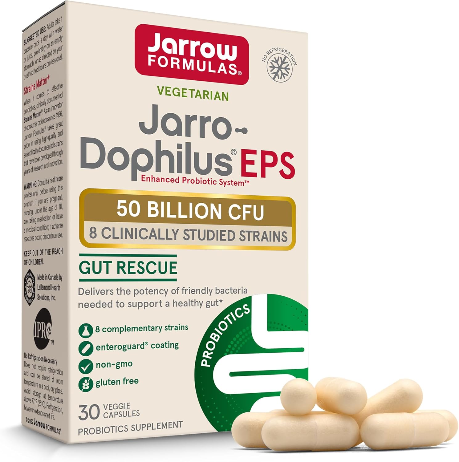 Front Image: Jarrow Formulas Jarro Dophilus EPS 50 billion CFU probiotic 30 veggie capsules front packaging