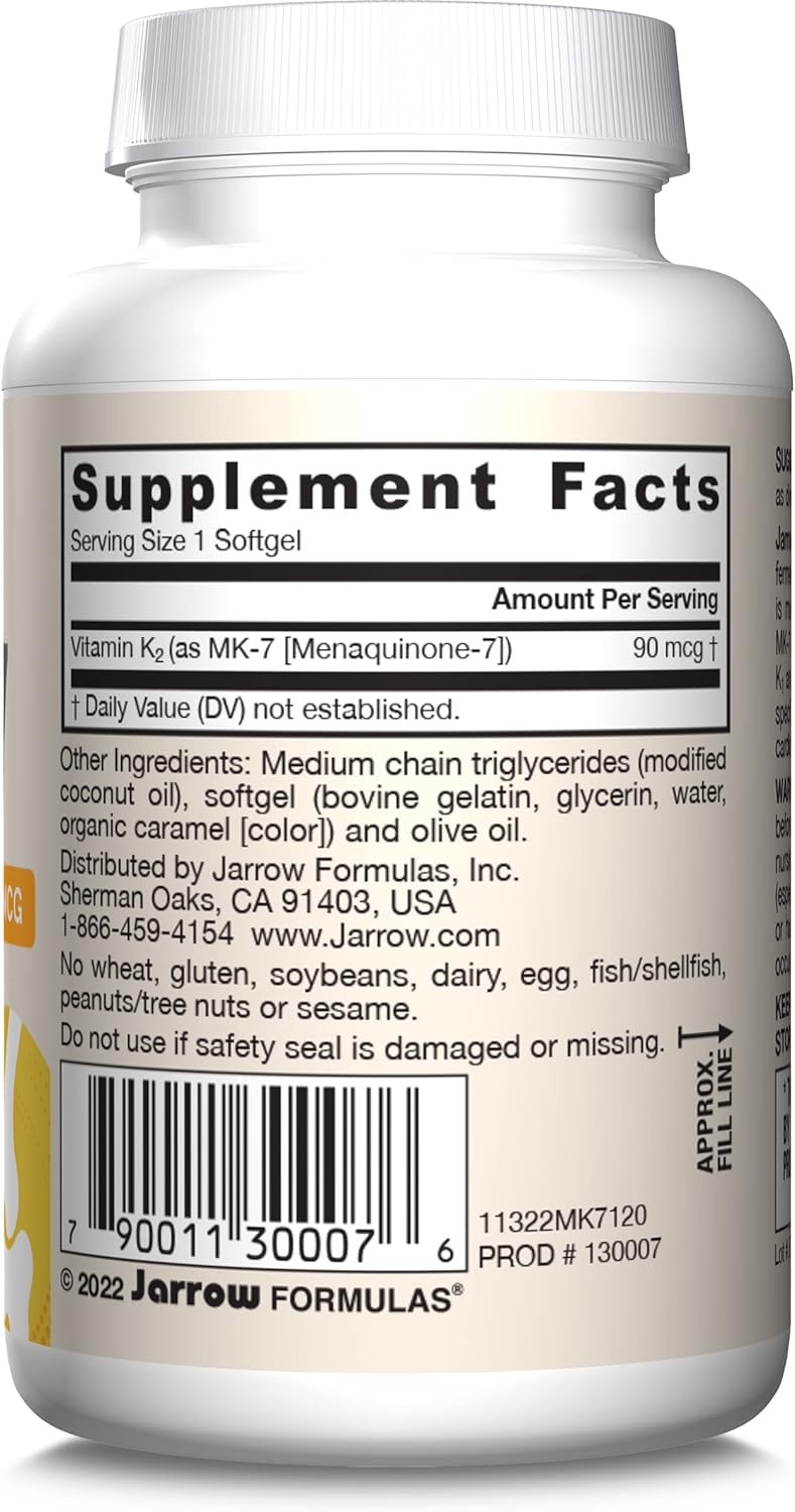 Jarrow Formulas MK-7 Vitamin K2 90mcg 120 Softgels barcode