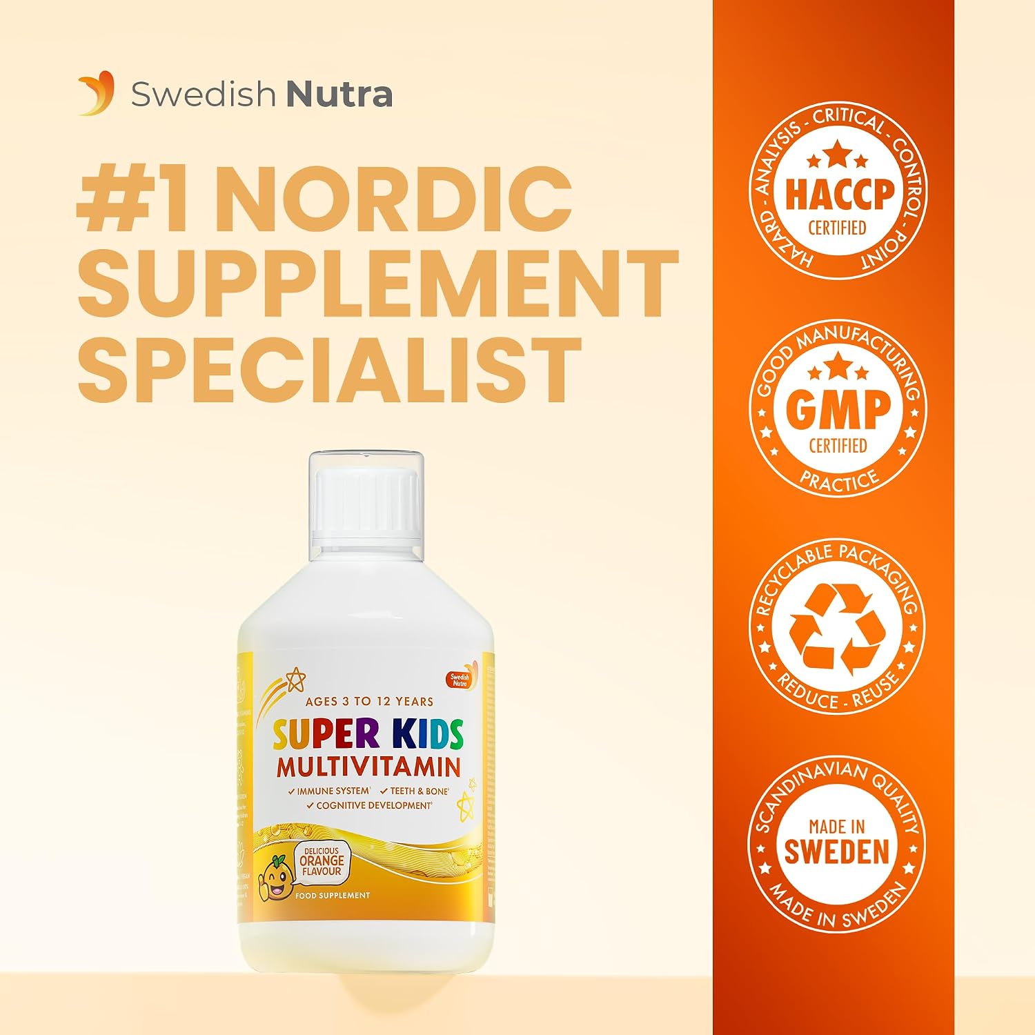 Swedish Nutra Super Kids Multivitamin Liquid Orange 500ml 
