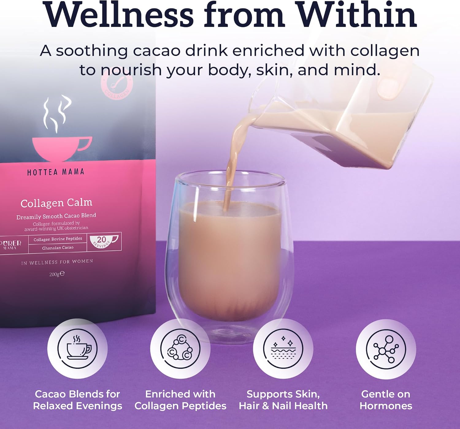 How to Use Image: Hottea Mama collagen cacao powder mixed drink 200g