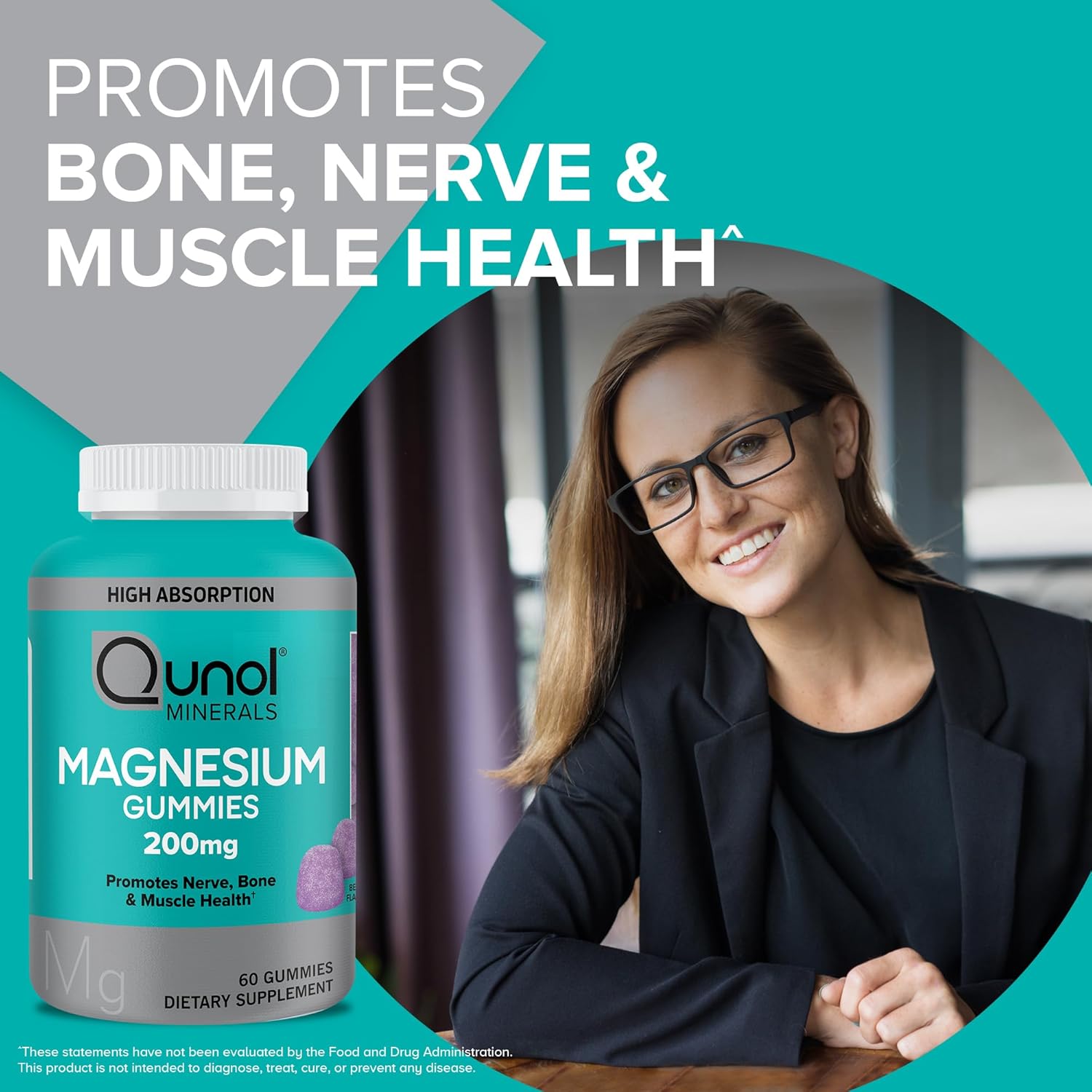 Qunol Magnesium Gummies Mixed Berry 200mg 60 Count