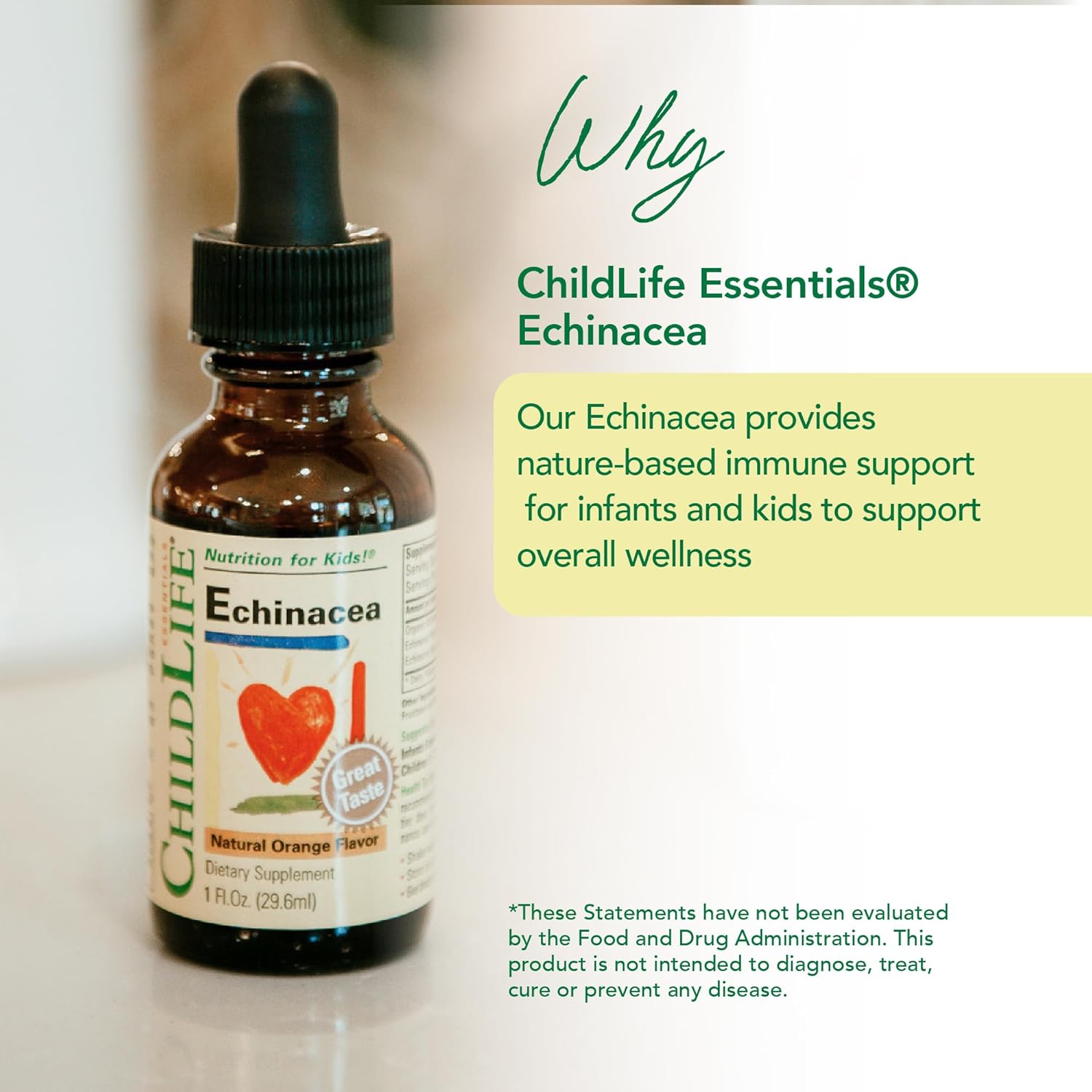 ChildLife Essentials Echinacea drops infant child liquid supplement orange flavour 30ml