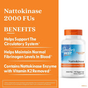 Doctor's Best Nattokinase, bottle packaging, unflavoured, 2000 FU, 90 or 270 veggie capsules, daily dietary supplement use