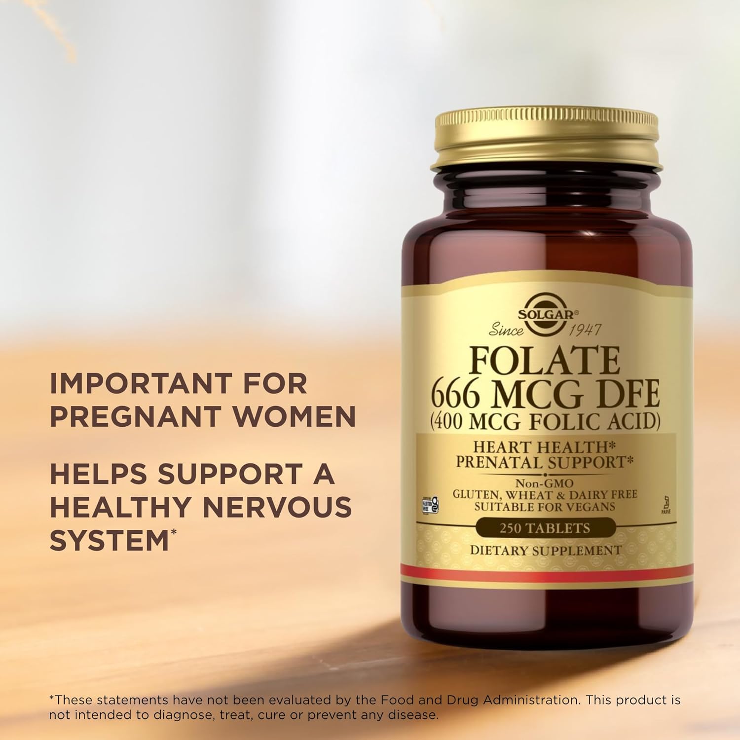 Solgar Folate 666mcg DFE Folic Acid Tablets 250 Count