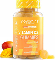 Novomins Vitamin D3 Gummies 4000 IU Mango 60 Count bottle supplement front view