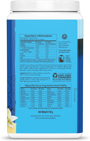 Back of Sunwarrior vanilla protein powder showing ingredient list.