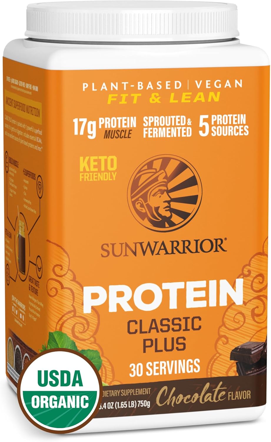 unwarrior Classic Plus Organic Chocolate Plant Protein Powder Tub 750g
