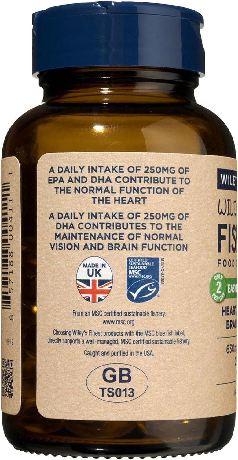 Back image: Wiley’s Finest Wild Alaskan fish oil minis supplement facts bottle 60 count