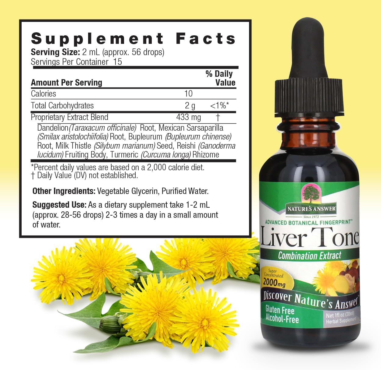 Nature’s Answer Liver Tone liquid extract supplement facts 30ml bottle
