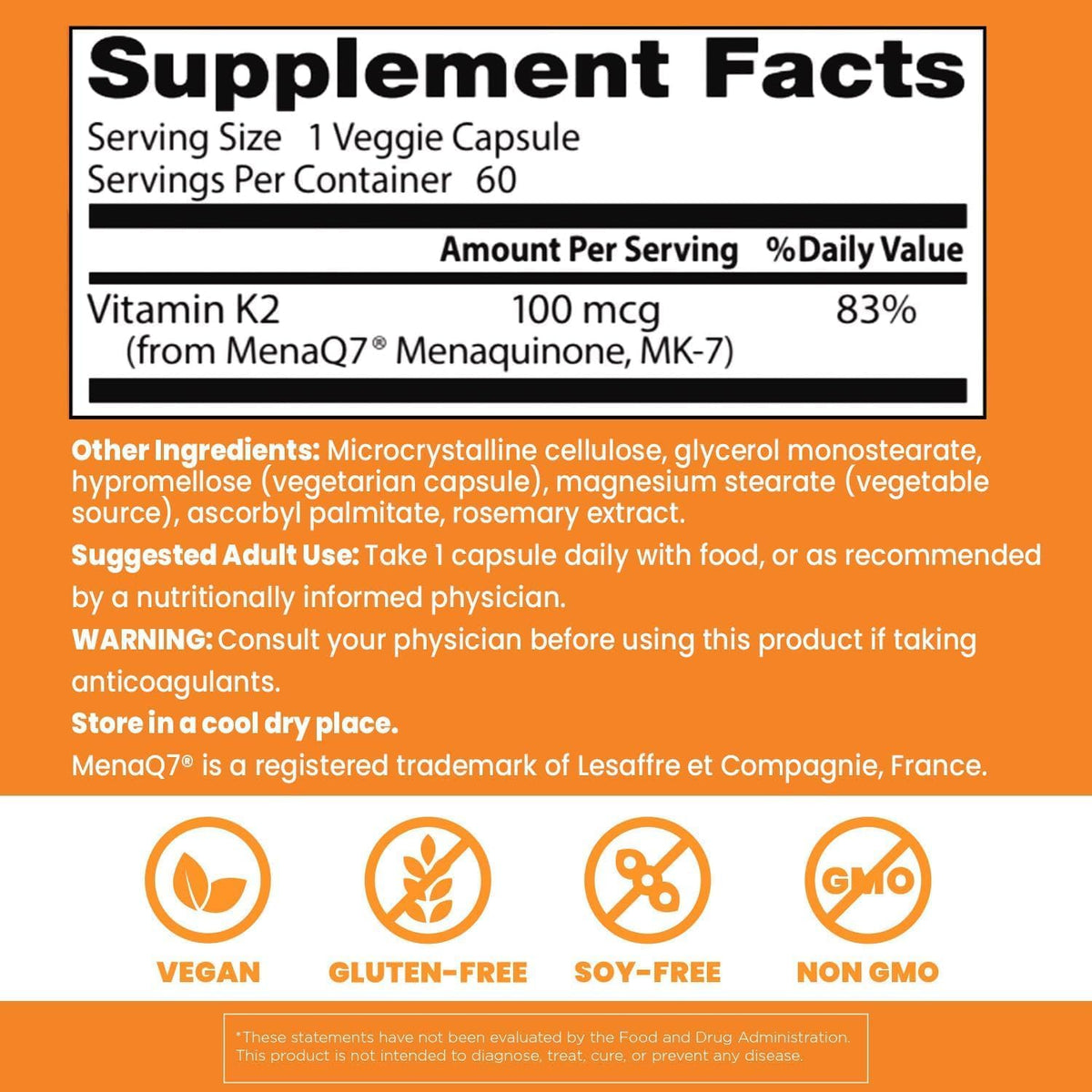 Doctor's Best Natuurlijke Vitamine K2 MK-7 met MenaQ7, 100 mcg, 60 Plantaardige Capsules