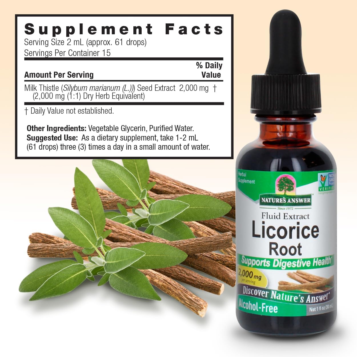 Nature’s Answer Licorice Root liquid extract supplement facts 30ml bottle