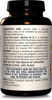 Jarrow Formulas Methyl B-12 2500mcg chewable tablets tropical usage instructions 100 count