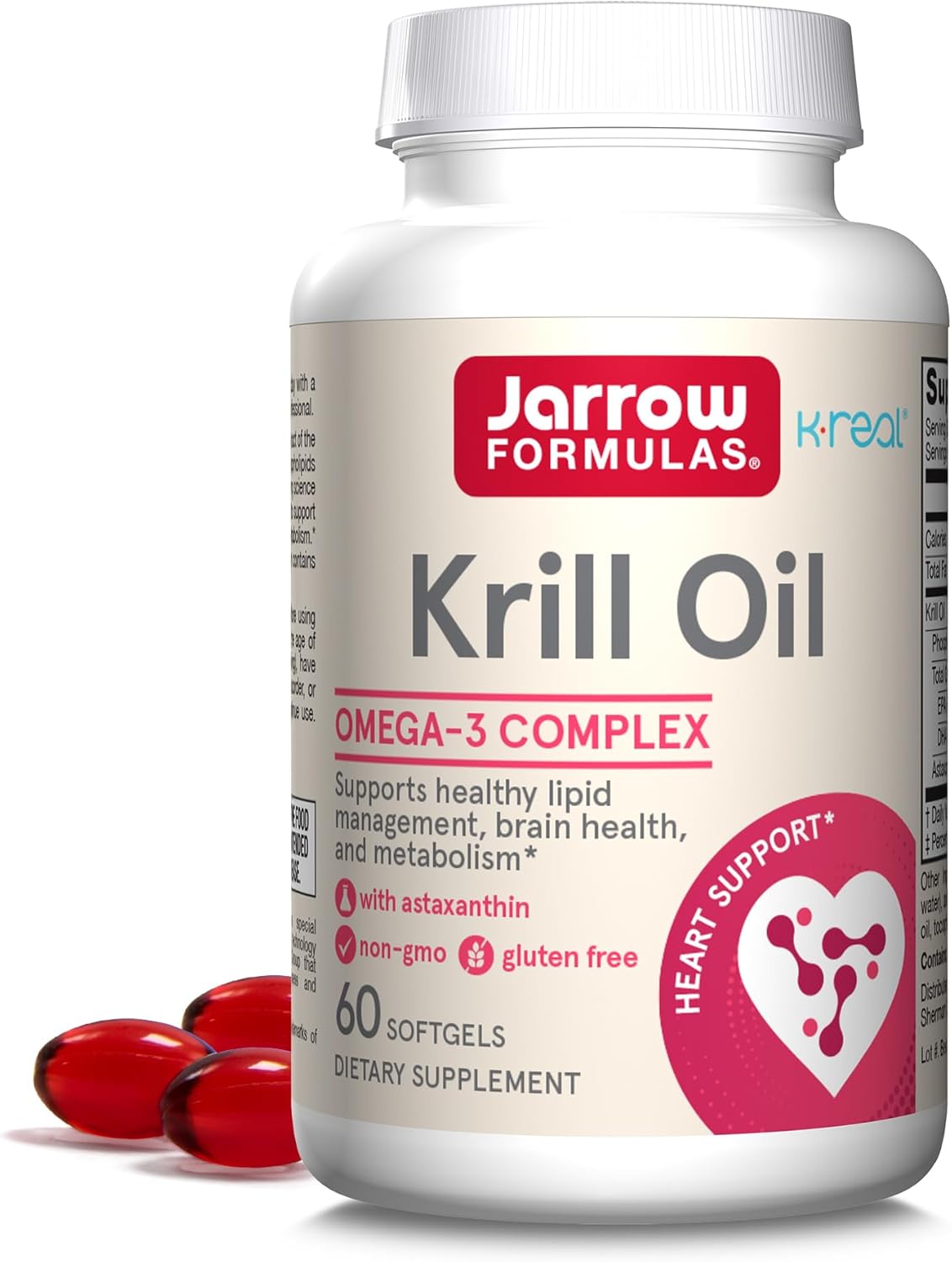 Front Image: Jarrow Formulas krill oil omega 3 60 softgels front packaging bottle