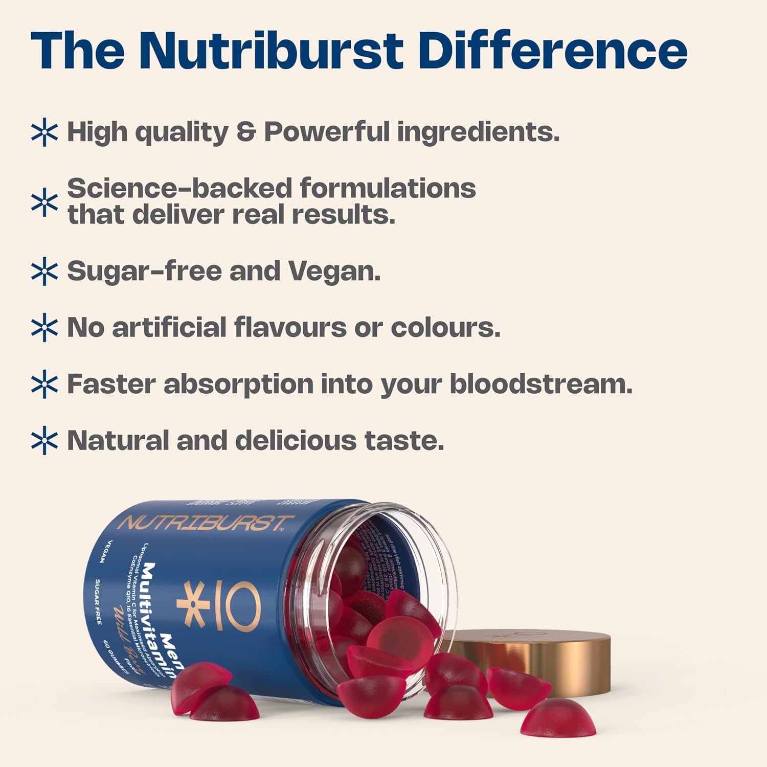 Nutriburst Men's Multivitamin Gummies bottle, wild berry flavour, 60 count.