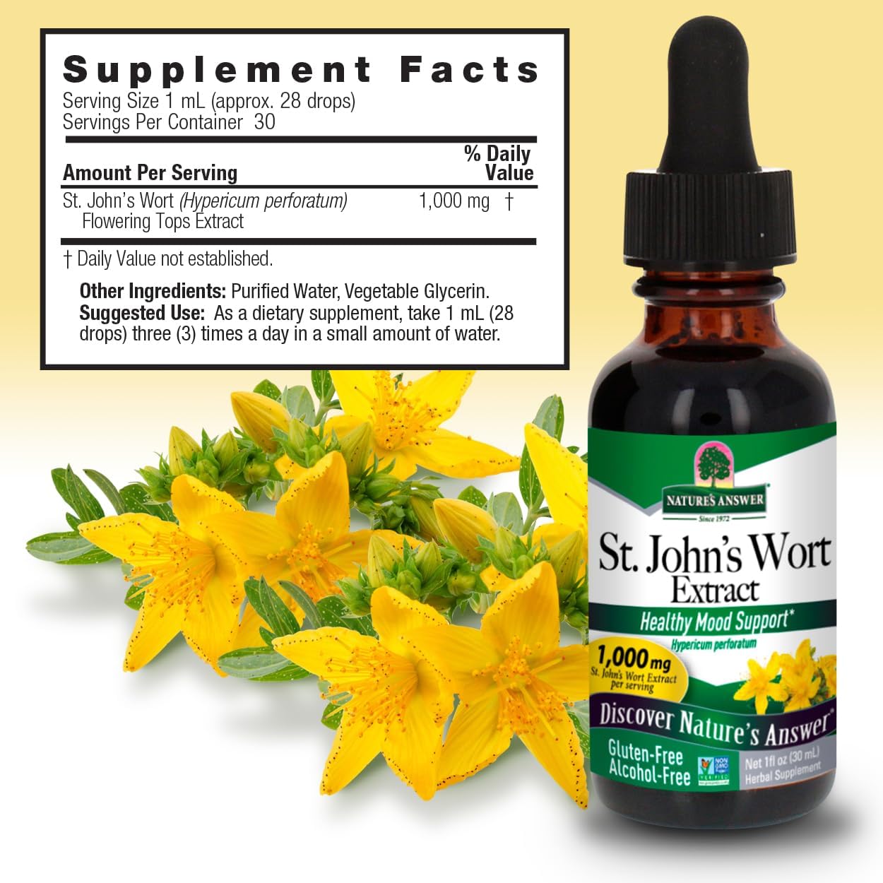 Nature’s Answer St. John’s Wort Liquid Extract 30ml supplement facts label