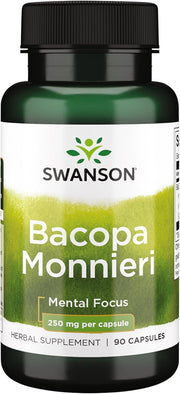 Swanson Bacopa Monnieri Extract 250mg herbal supplement capsules bottle front label 90 capsules