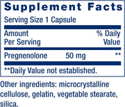 Supplement facts label for Life Extension Pregnenolone showing 50mg dosage.