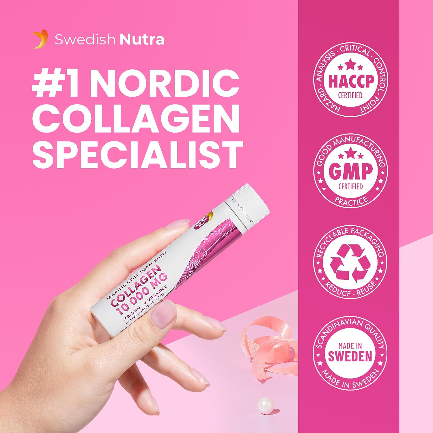 Swedish Nutra collagen shots supplement facts ingredients 20 x 25ml