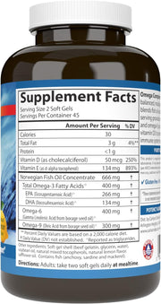 Supplement facts & ingredients image: Carlson Omega Complete Gems omega fatty acids supplement facts softgels 90 bottle