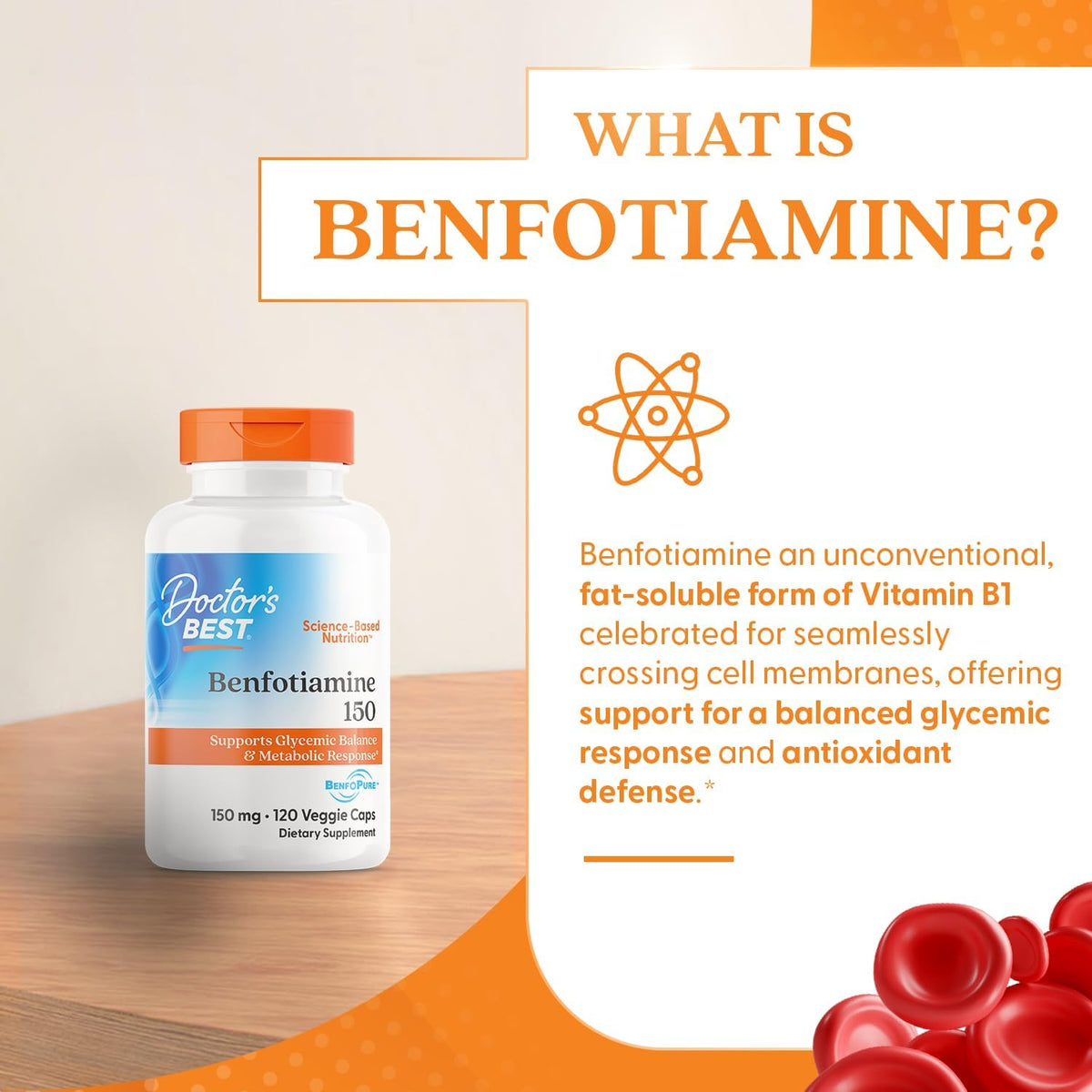 Doctor's Best Benfotiamine, bottle packaging, no flavour, 150mg, 120 veggie capsules,