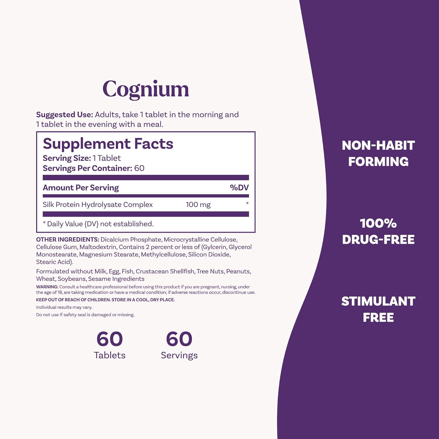 Natrol Cognium Memory supplement facts label bottle 60 tablets