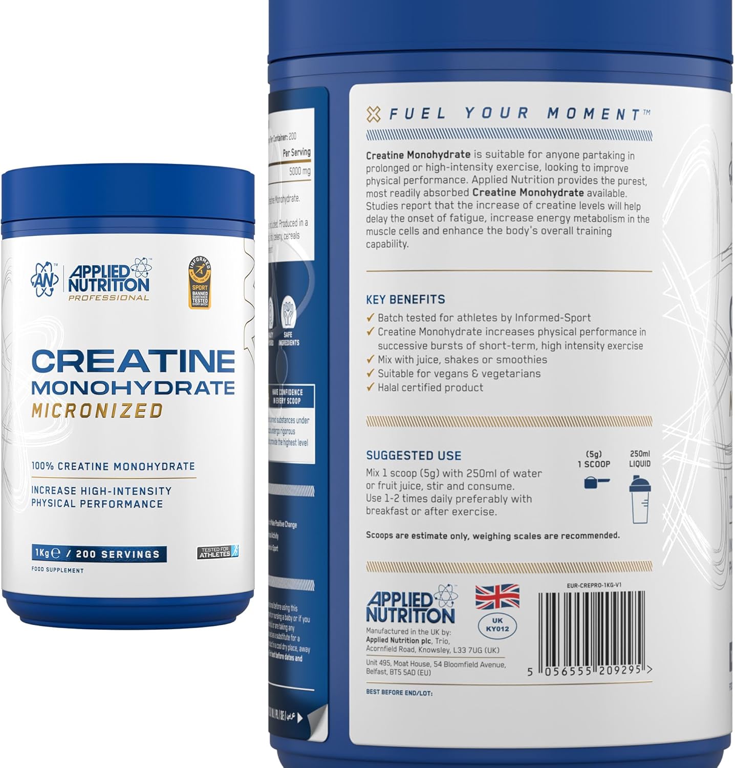 Applied Nutrition Creatine Monohydrate barcode packaging 1kg