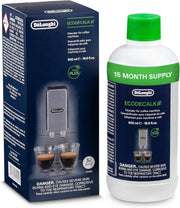 De'Longhi EcoDecalk Coffee Machine Descaler, bottle and carton packaging, unscented formula, 500ml