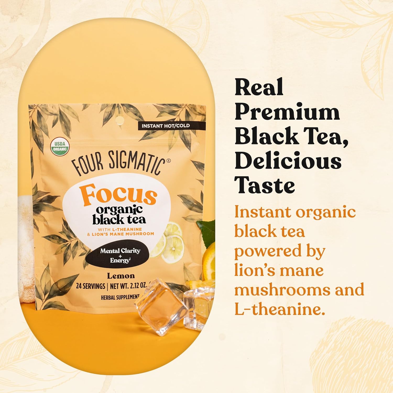 Four Sigmatic Organic Black Tea, L-Theanine & Lion's Mane, Lemon - 60g