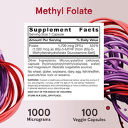 Supplement Facts Image: Jarrow Formulas Methyl Folate 1000mcg veggie capsules supplement facts and ingredients 100 count