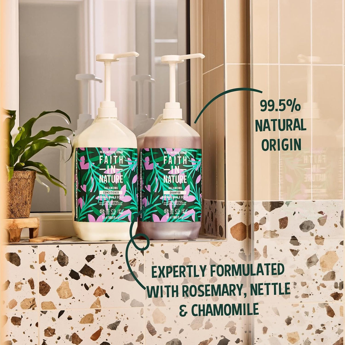 Faith In Nature Lavender & Geranium Balancing Shampoo Refill, 5 litre refill bottle packaging, lavender and geranium, 5L, hair care