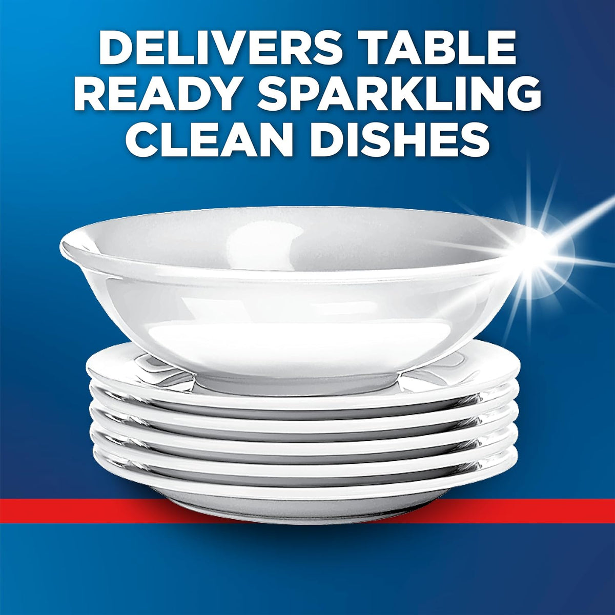 Finish Rinse & Shine Aid Dishwasher Rinse Aid 800ml bottle displayed beside clean dishes and glassware