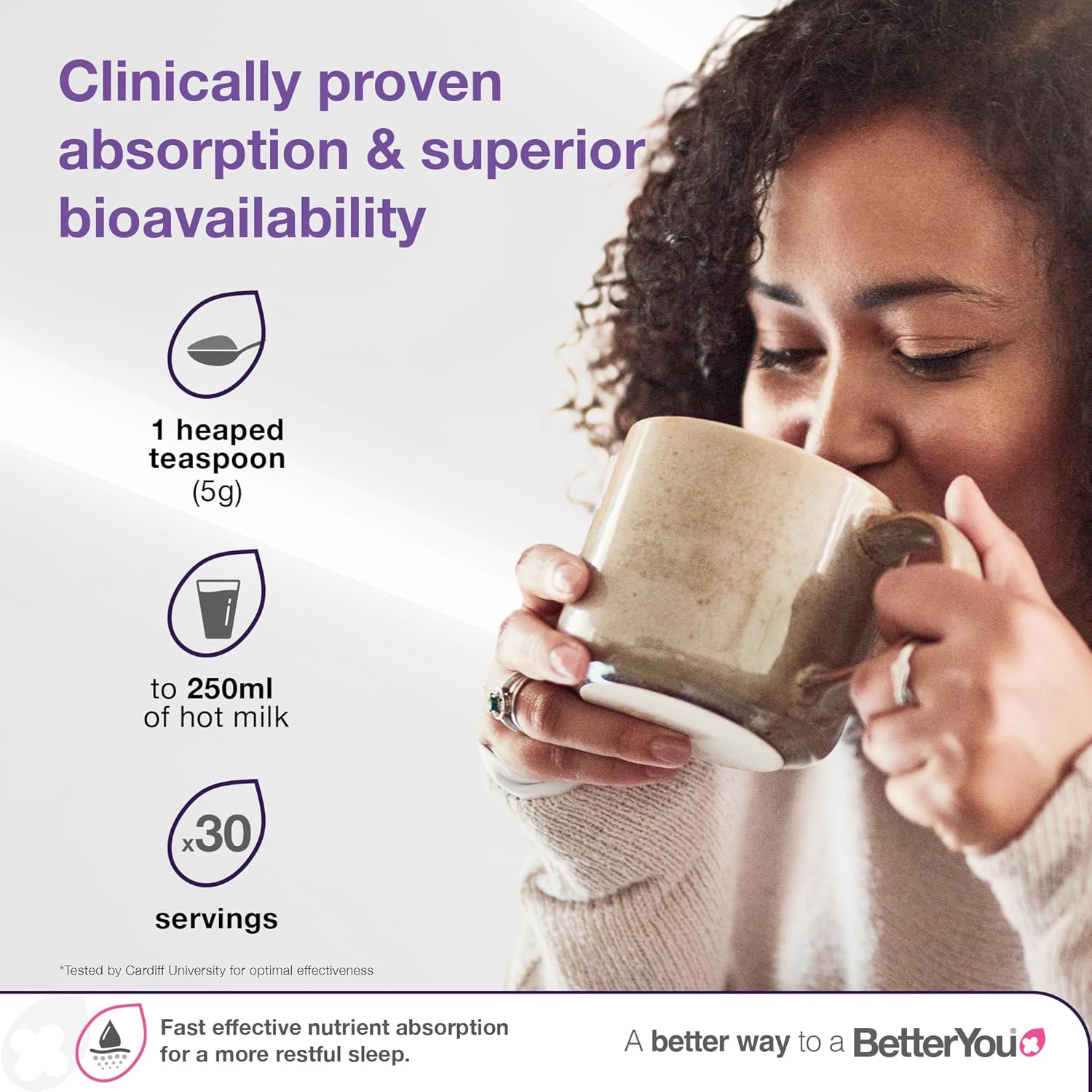 BetterYou Magnesium Max 3-in-1, Natural Cocoa Powder - 160g