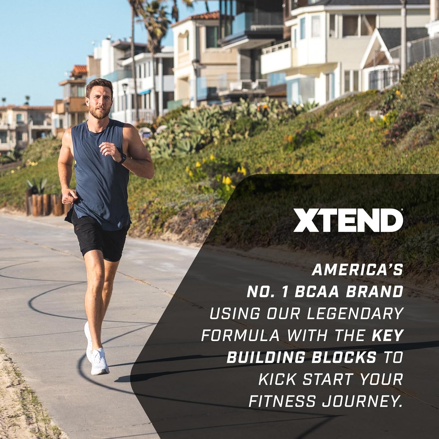 Lifestyle/use image: XTEND Original BCAA Powder Blackcurrant drink prepared in shaker tub powder 432g 30 servings