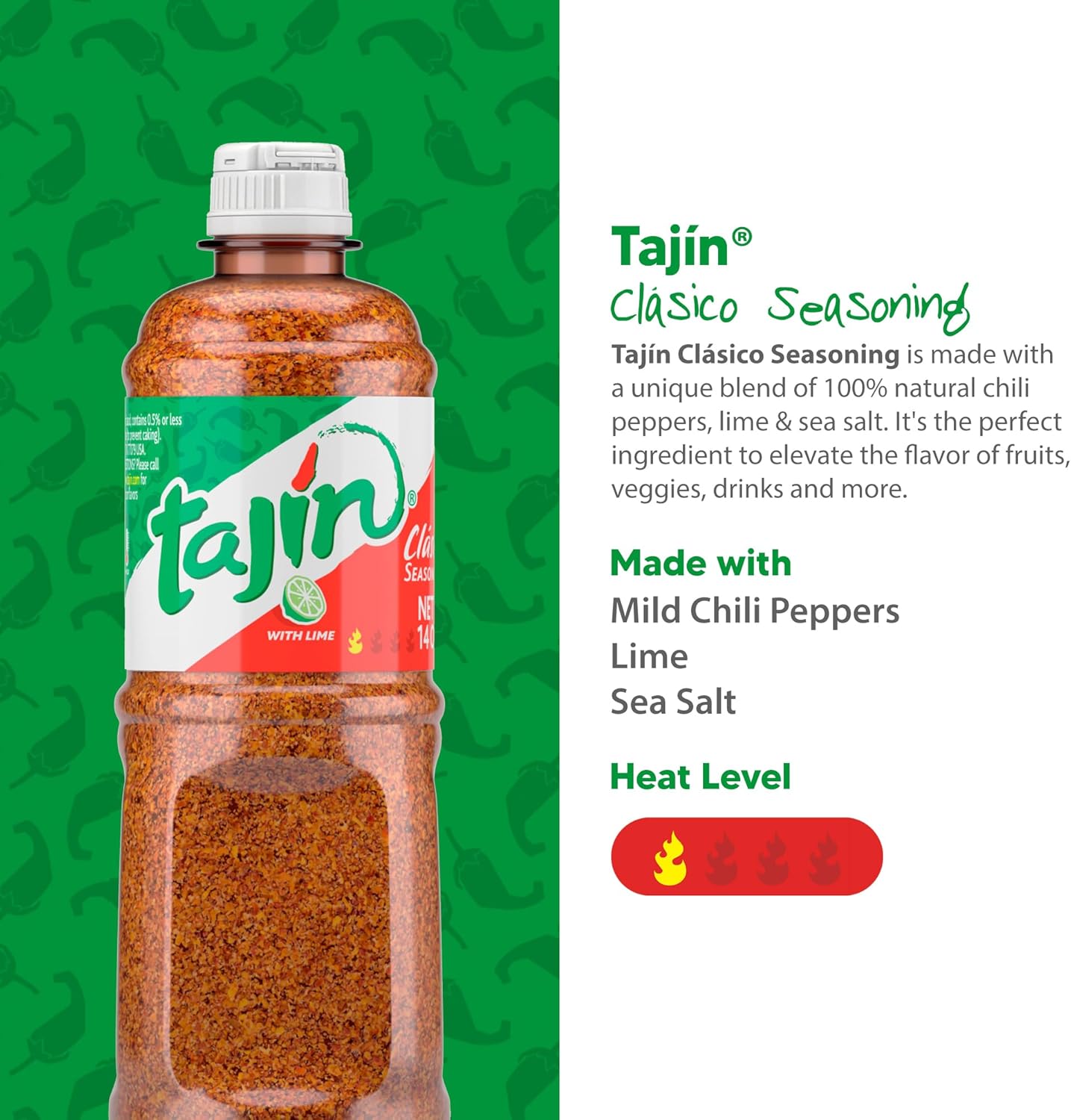 Tajin Clasico Seasoning with Lime sprinkled on fruits and snacks 400g