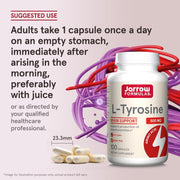 How to Use Image: Jarrow Formulas L-Tyrosine 500mg capsules 100 count usage instructions morning empty stomach
